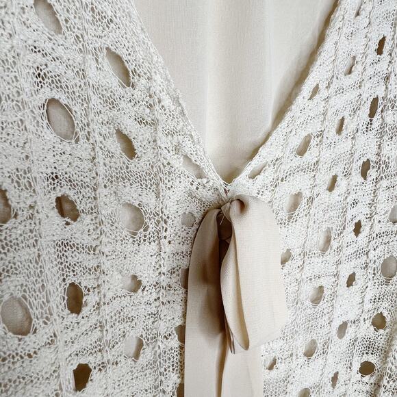 A'reve Chiffon And Lace Romantic Cream Blouse With Ruffled Insert Size M/L - Picture 4 of 8